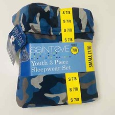 Saint Eve Boy's 3-piece Pajama Set Pant Tee & Hoodie, Color Blue, Size S 7/8,NWT