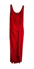 New Lauren Ralph Lauren Womens 8 Ruched Knotted Sleeveless Maxi Dress Gown Red