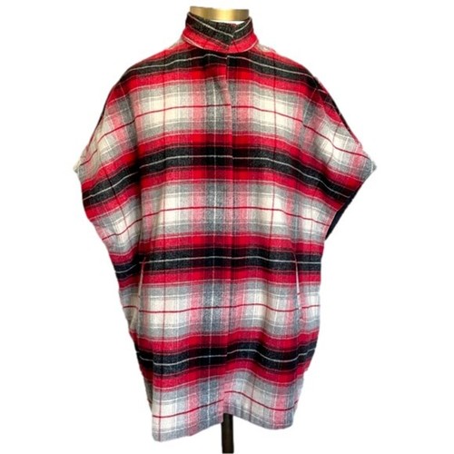 Eddie Bauer Red Plaid Wool Blend Sonoma Cape Poncho Vest - S/M, NWOTs - Picture 2 of 9