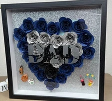 Fathers Day Shadowbox Blue Heart whit Gray ''DAD we love you''  10x10 NEW