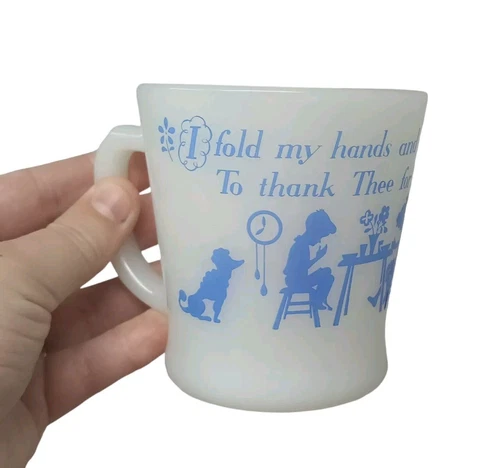 Fire King Vintage Child’s Prayer Mug White Milk Glass Anchor Hocking