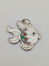 Vintage 925 Sterling Silver Enamel Fish Charm Pendant 