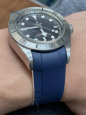22mm Blue/White Vulcanized Rubber Strap Band Fits on TUDOR Pelagos Watches
