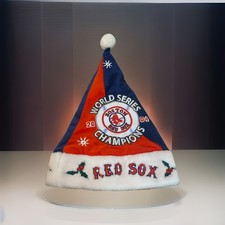 Boston Red Sox Team Logo Holiday Plush Santa Hat Excellent Condition 2004 Champs