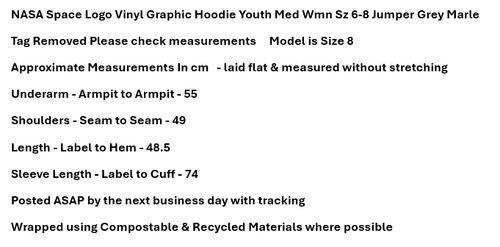 NASA Space Logo Hoodie Sz Youth Med Wmn 6-8 Vinyl Graphic Jumper Grey H&M - Picture 2 of 11