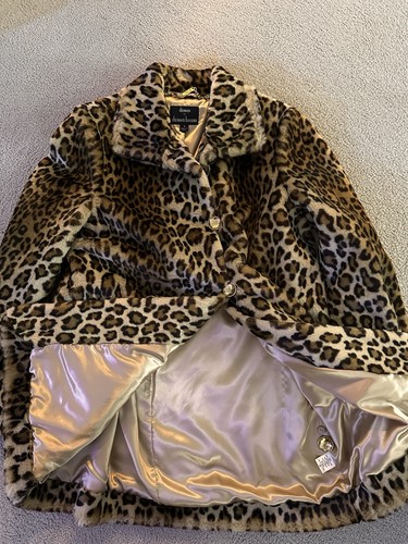 DENNIS BASSO Faux Fur Coat Uk S/US M L Brown Animal Print Winter Jacket Leopard - Picture 11 of 11