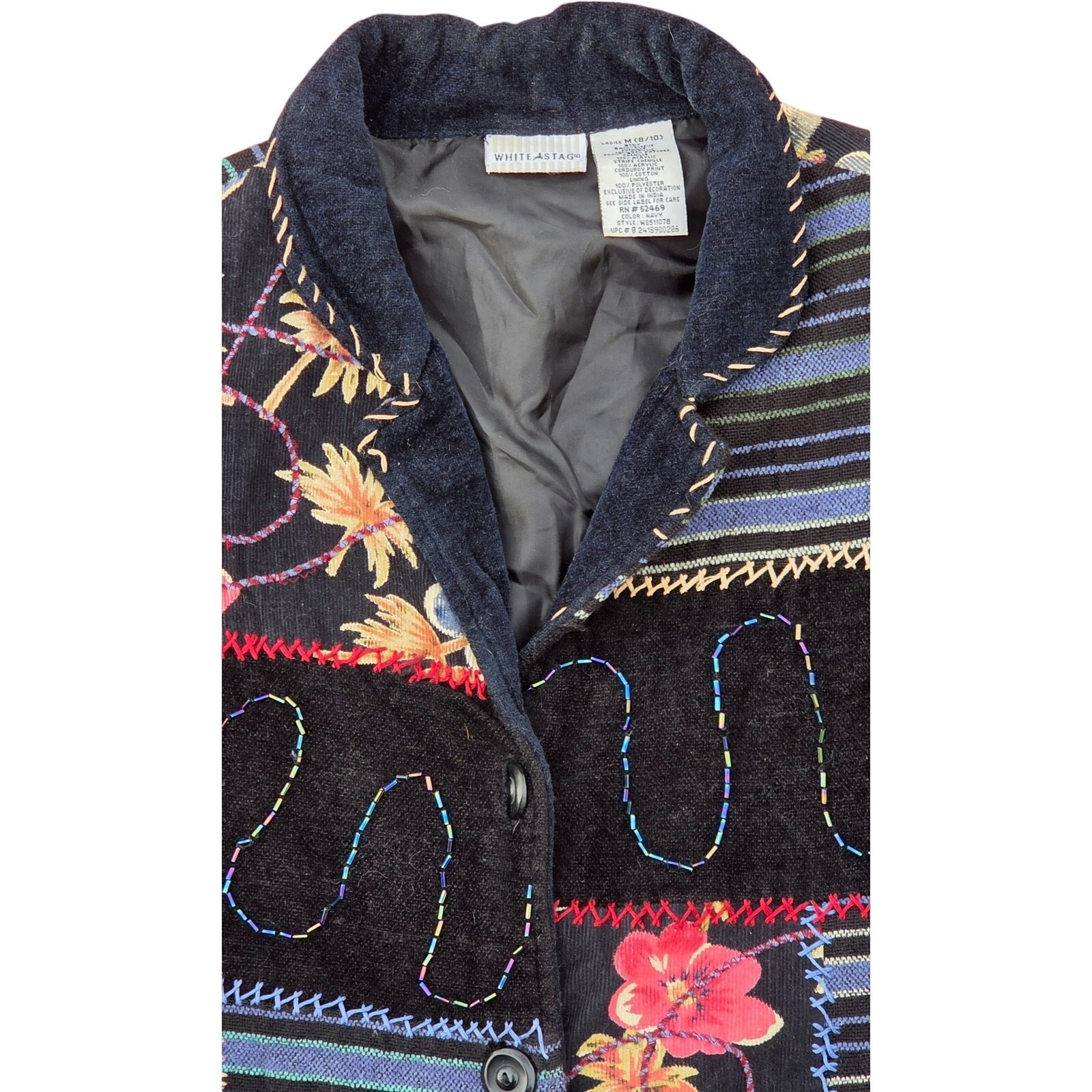 Vintage Patchwork Artisan Jacket Mixed Media Cord… - image 6