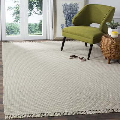 Montauk 6' x 9' Handmade Cotton Area Rug - Ivory & Green Boho Tassel Fringe