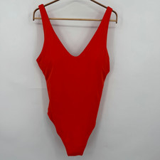 Athleta Red Stretch Seychelles V-Neck One-Piece Swimsuit Size Large