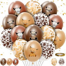 50Pcs Highland Cow Party Balloons Supplies, Brown Highland Cow Printed Party Dec