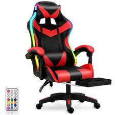 RGB LED Light Gaming Chair Faux Leather Racing Computer Chair Adjustable Height
