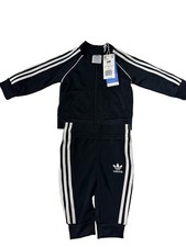 NWT New Adidas Size 6 Months Infants Trefoil Black White Track Suit Set Zip SST