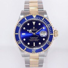 MINT 2004 Rolex Submariner 16613 Gold Steel Two Tone Gold Buckle Sunburst Blue 2