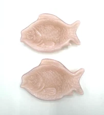 Martha Stewart by Mail Pink Milk Glass Fish Open Salt Dishes or Trinket Holders