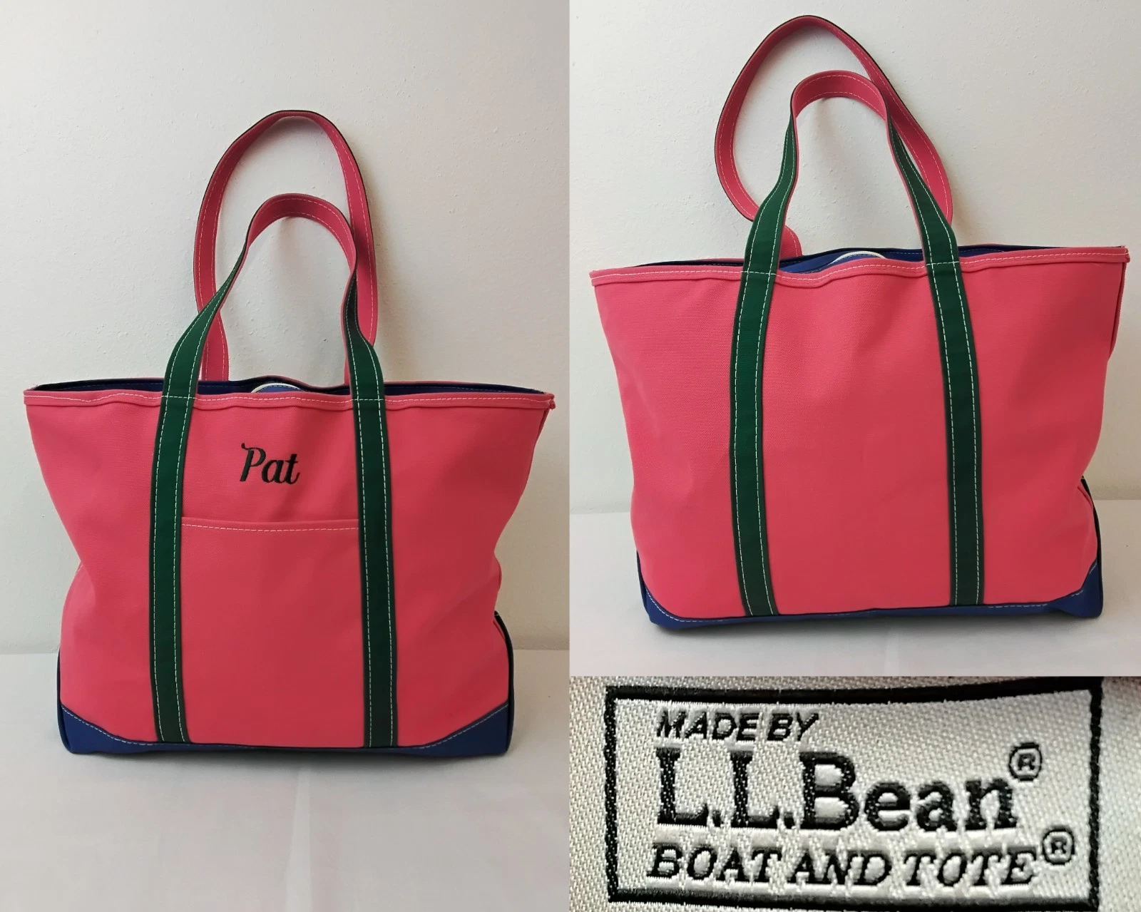 L.L. Bean Boat and Tote Zip-up Bag Red/Green Cotton Canvas Monogramed #W4447