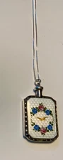 STUNNING! Antique STERLING* ENAMEL GUILLOCHE*PERFUME*Pendant Necklace ***MINT***