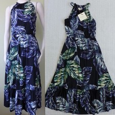 CYNTHIA ROWLEY Tropical Leaves Stretch Jersey Midi Dress Sz. S Anthropologie