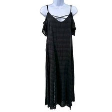 Wander Lux Criss Cross Deep V-Neck Maxi Dress Women's S Black Off Shoulder Slit
