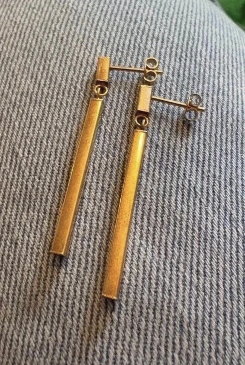 Vintage 9k Yellow Gold Minimalist Geometric Bar Drop earrings