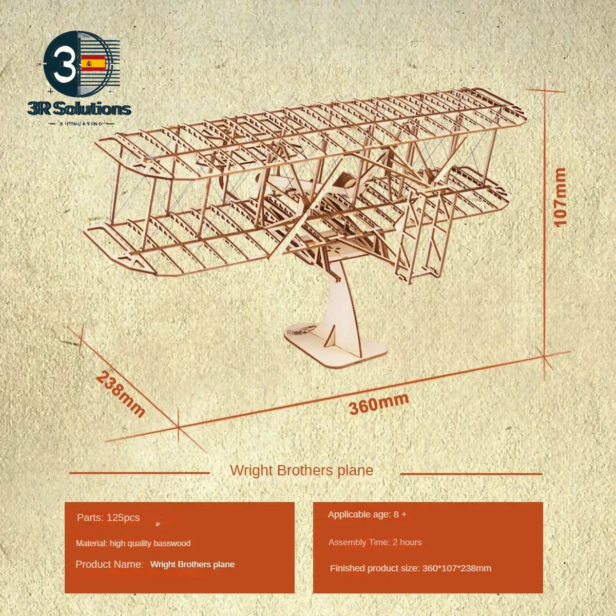 Avión Retro Madera Puzzle 3D Maqueta Niños Adultos