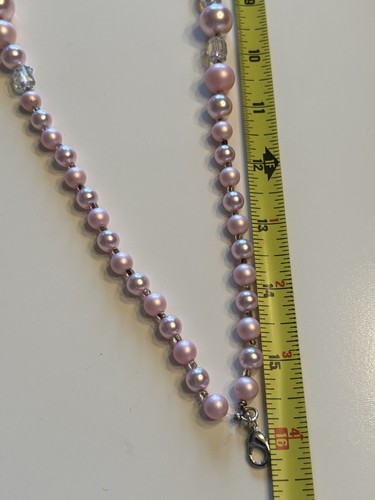 Zwei Strang Rosa & Aurora Borealis Perlen Halsband Halskette 16" Vintage Silberfarben - Bild 8 von 10
