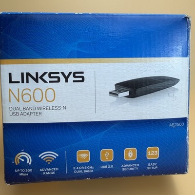 Linksys AE2500 N600 Dual Band Wireless-N USB Adapter Wi-Fi Dongle PC Laptop