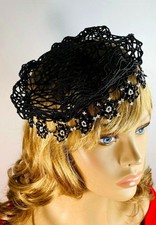 HANDMADE BEADED VINTAGE BLACK FASHION CAP 1920 LOOK