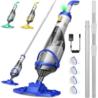 Cordless Rechargeable Pool Vacuum Handheld Cleaner w/ Telescopic Pole 60min IPX8