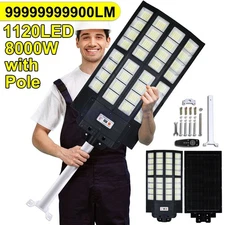 Extra LARGE 11000W Commercial Solar Street Light LED Outdoor Dusk to Dawn+Pole