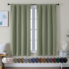Ava Sage Green Blackout Curtains for Bedroom 63 Inch Length 2 Panels Set, Solid