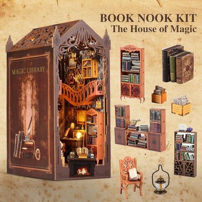 DIY Book Nook Bausatz Buchstütze Miniaturhaus 3D Holzpuzzle Deko Geschenk
