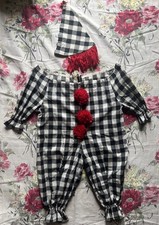 Vintage 60s Clown Costume Halloween Gingham Check Cone Hat Romper Jumpsuit Kids