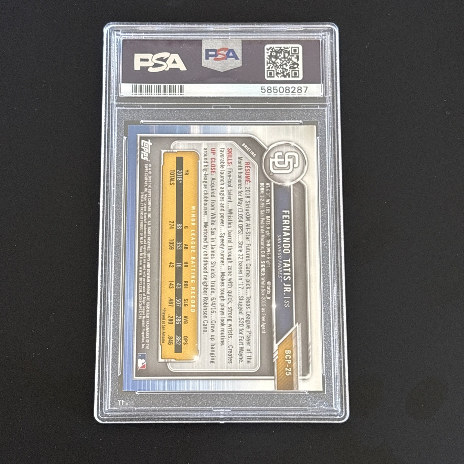 2019 Bowman Chrome #25 Fernando Tatis Jr. Rookie Card - PSA 10 view 2
