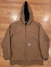 Youth Carhartt Hooded Jacket Size L 14-16 Tan Used Kids