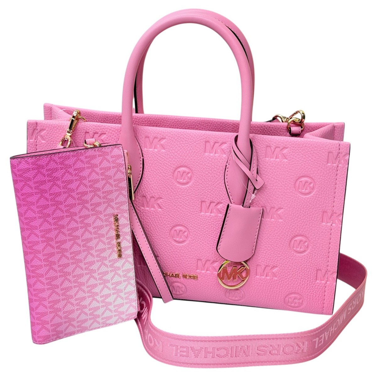Michael Kors Mirella Medium Satchel Logo Signature Bag + Wallet