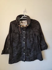 Renfrew Collection Jacket Women 12 Chocolate Brown Burnt Velvet floral Zip USA