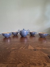 Vtg Set of Lusterware Blue  Gold Tea Set. 4 Cups  Sugar Bowl Made in Japan