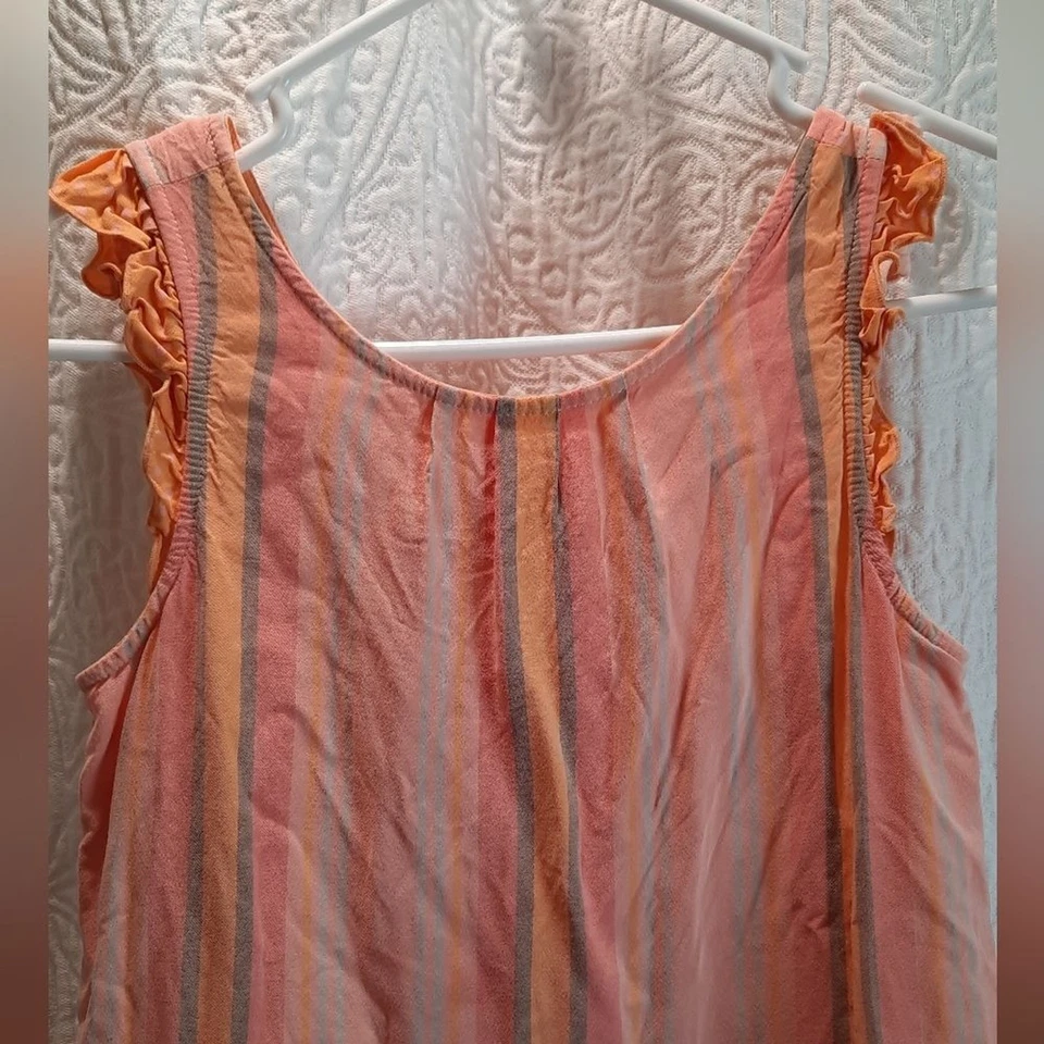 Matilda Jane Dress Girls 10 Orange Pink Stripes Polka Dot Sleeveless Ruffle - Image 3 of 4