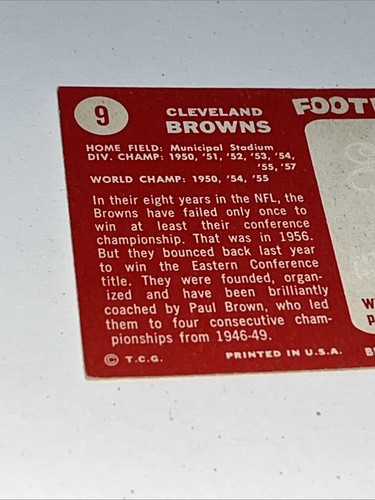 1958 Topps - Cleveland Browns #9, Vintage, Football Team Photo - Picture 10 of 13