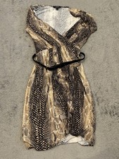 Express Dress Womens Small Snakeskin Pattern Short Sleeve Belted Short Fit Flare
