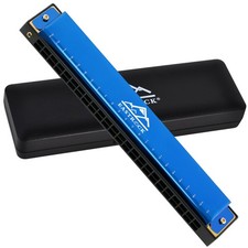 EastRock Blues Harmonica 24 Hole C Key with Case, Mouth Organ Harp, 24hole-bl