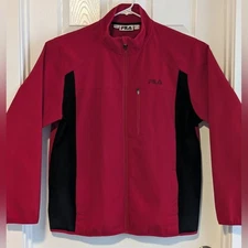 FILA Bonded Jacket Men's XL Soft Shell Red Black Polyester Full Front Zip