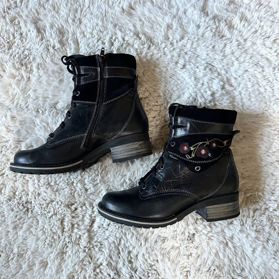 Dromedaris Kara Embroidery Black Leather Boots Size 40 Women’s (9 To 9.5 US) - Image 2 of 4