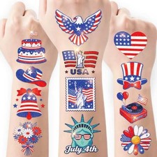 Glitter 4th of July Temporary Tattoos - 108 Pre-Cut Styles  America  s 250th