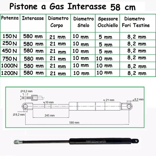 1 PISTONE A GAS MOLLA PER LETTO CONTENITORE - 24 TIPI DI INTERASSE A OCCHIELLO - Afbeelding 23 van 23