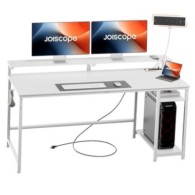  Home Office Desk with Power Outlets (3AC, USB, Type-C), 60 × 20 Inch Computer 