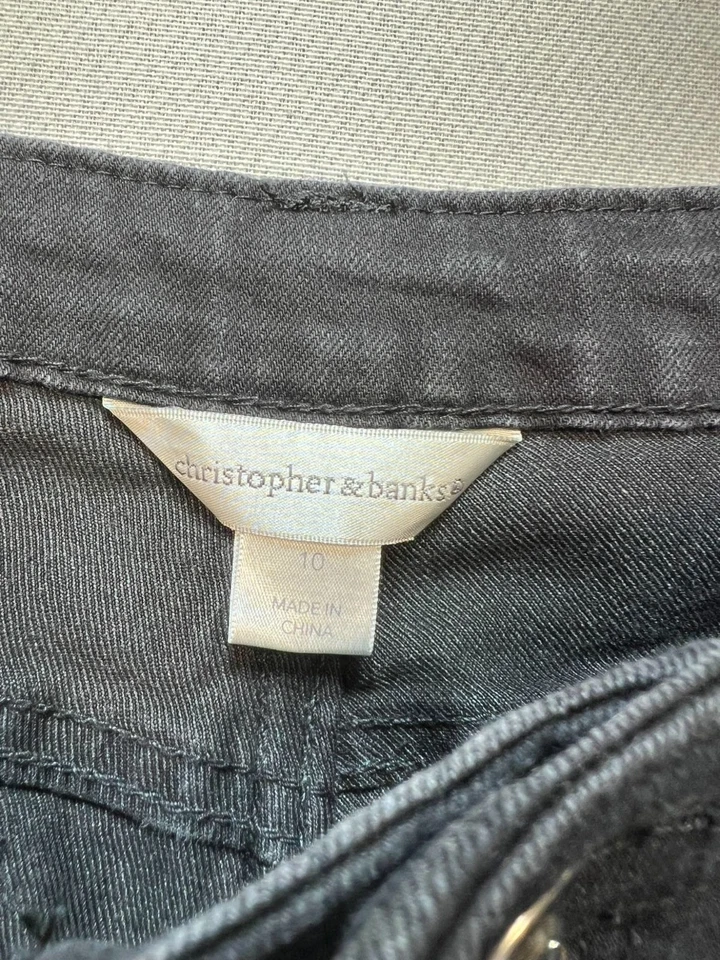 Christopher & Banks 女式靴型牛仔裤 10 码黑色刺绣口袋 — 第 3/4 张图片