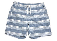 Old Navy Mens Medium Jogger Shorts Linen Blend Blue Stripe Casual Drawstring