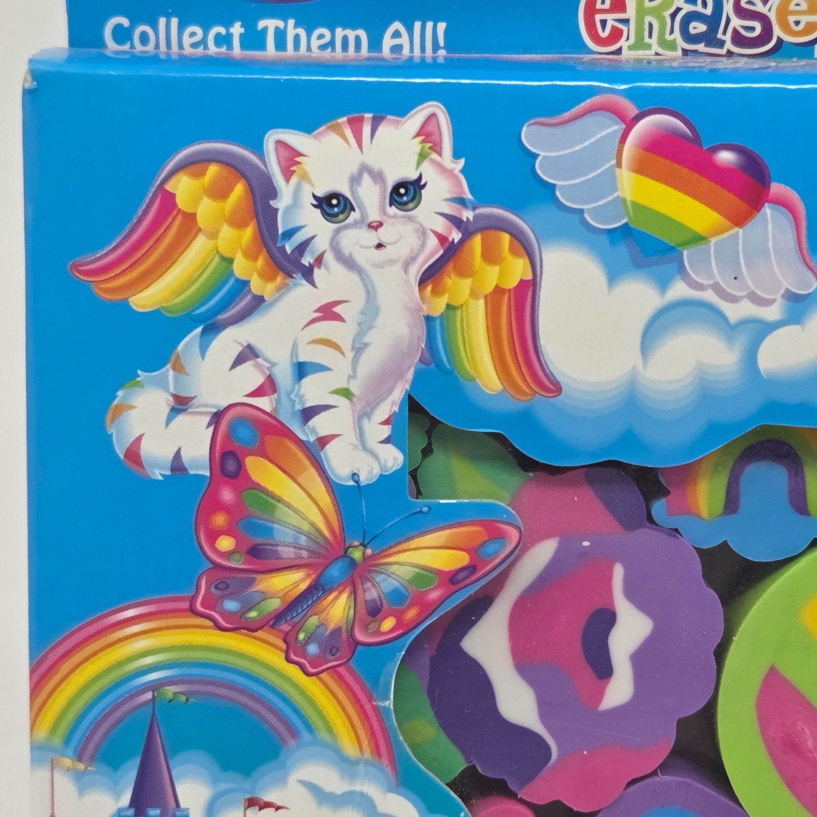 LISA FRANK 12 RAINBOW MAJESTY ERASERS NEW IN PACKAGE PEACE HEART BUTTERFLY ROSE