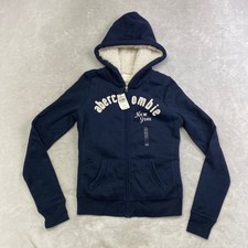 Abercrombie Kids Girls Sherpa Lined Full Zip Hoodie Sweatshirt Navy New